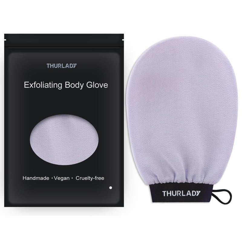 THURLADY Exfoliating Glove, Korean Exfoliating Mitt, Viscose Fiber Shower Mitt, Dead Skin Remover for Smooth Skin, Self-Tan Prep and Removal, Lilac - Image 1